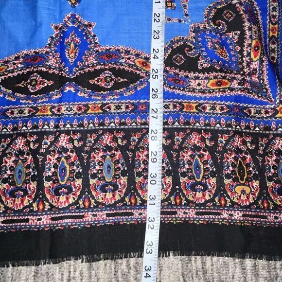 Collectif by Echo Ornate‎ Wool Scarf Multicolor Frayed Edge Printed Pattern - Picture 7 of 8